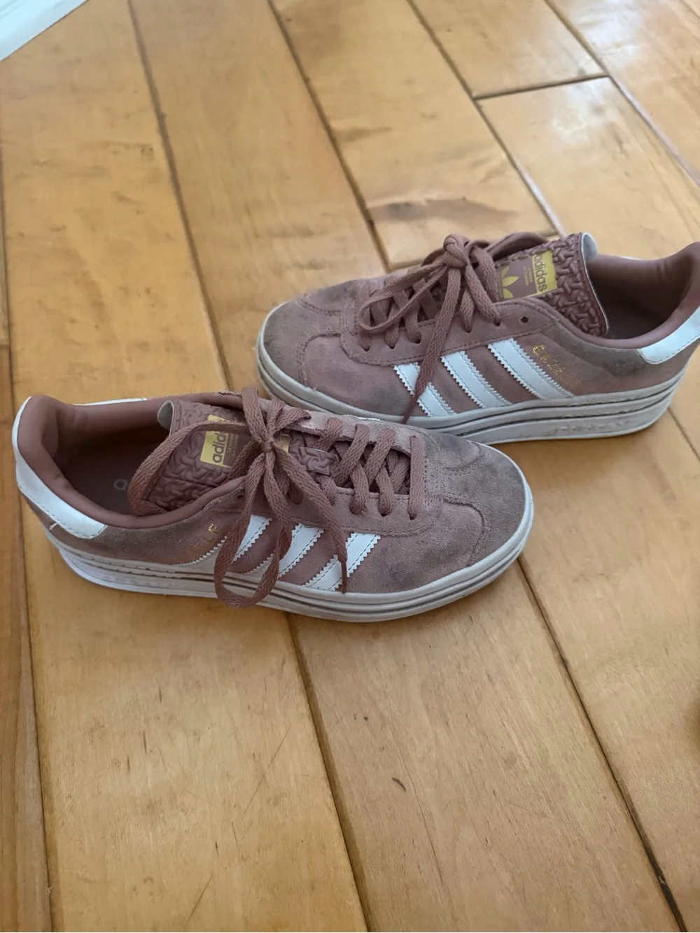 adidas Suede Low-Top Sneakers in Dusty Rose and White Gazelle Bold